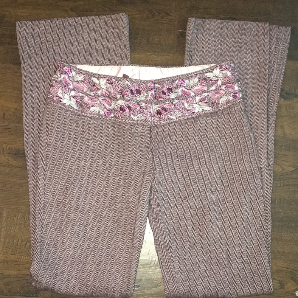 Luxurious embroidered herringbone trousers